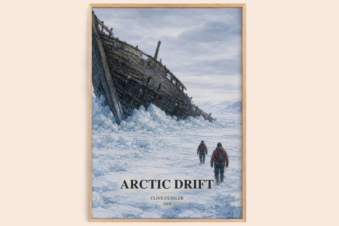 Arctic Drift watercolour book poster by Clive Cussler – framed literary art print