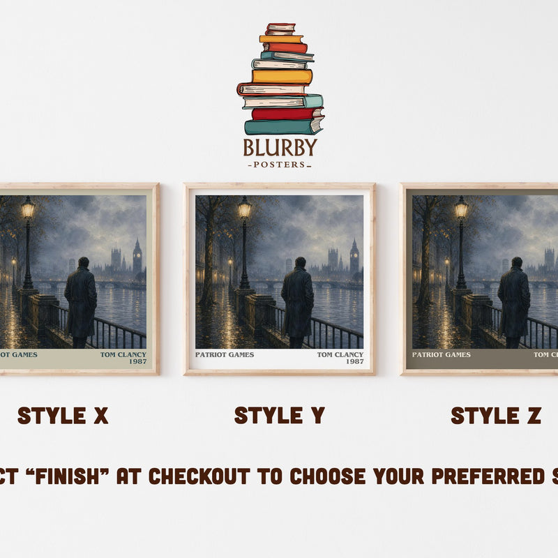 Patriot Games literary print in frame leaning in hallway – thriller wall art