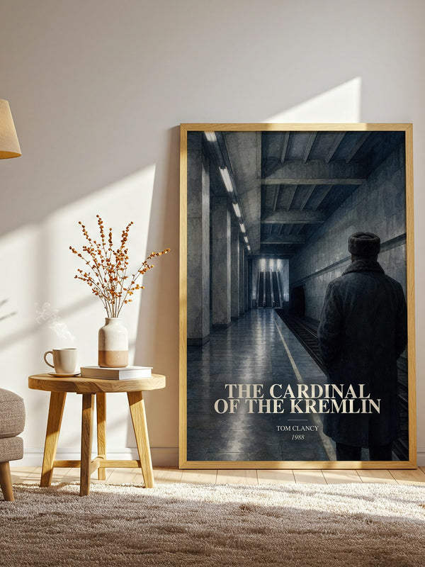 The Cardinal of the Kremlin watercolour print in frame leaning in hallway – thriller wall art