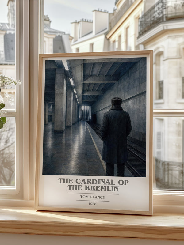 The Cardinal of the Kremlin Book Cover Poster by Tom Clancy – framed print by a bright window