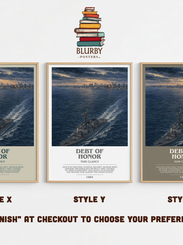 Debt of Honor bookish print in frame leaning in hallway – thriller wall art