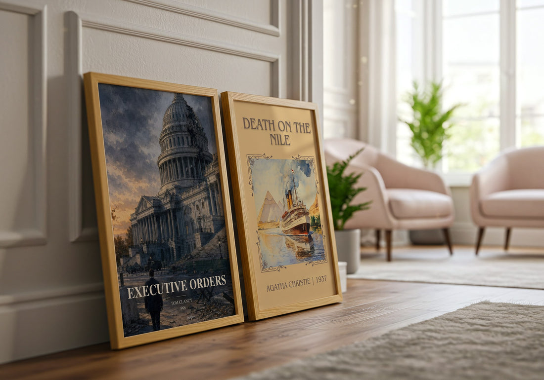 Executive Orders watercolour print framed by window – literary home decor