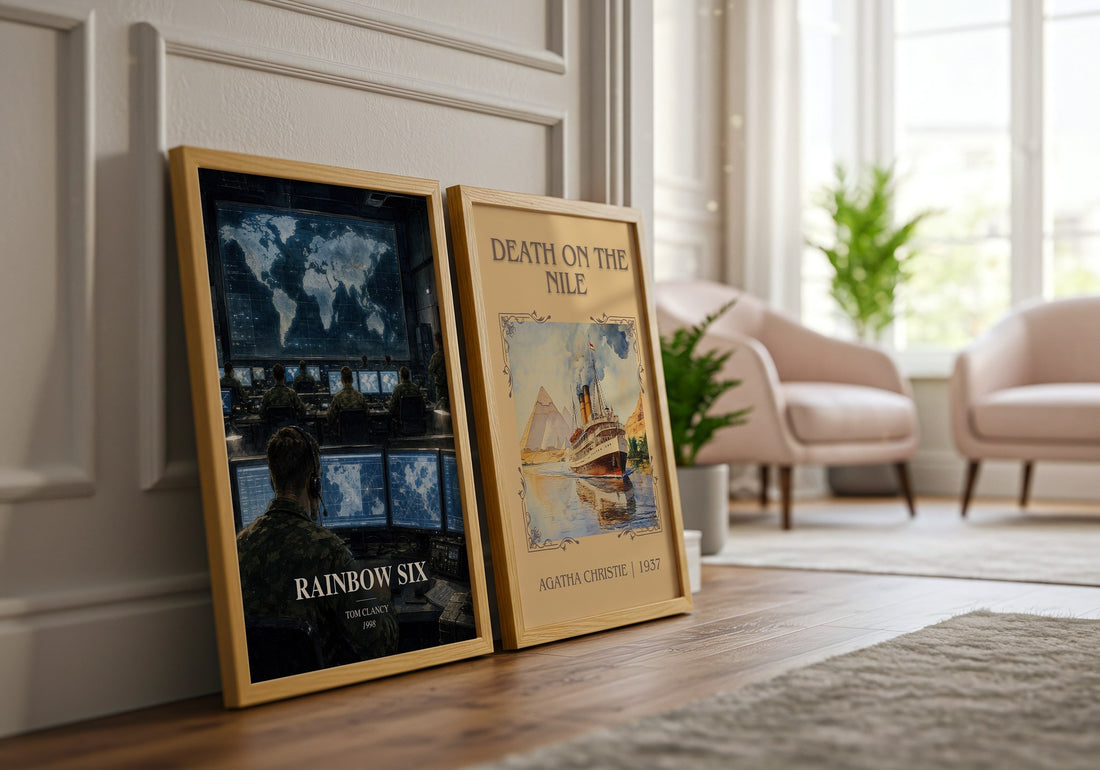 Rainbow Six watercolour print framed by window – literary home decor