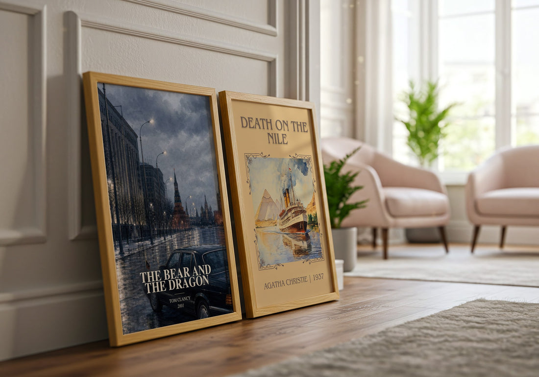 The Bear and the Dragon watercolour print framed by window – literary home decor
