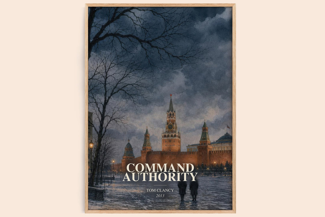 Command Authority watercolour book poster by Tom Clancy – framed literary art print