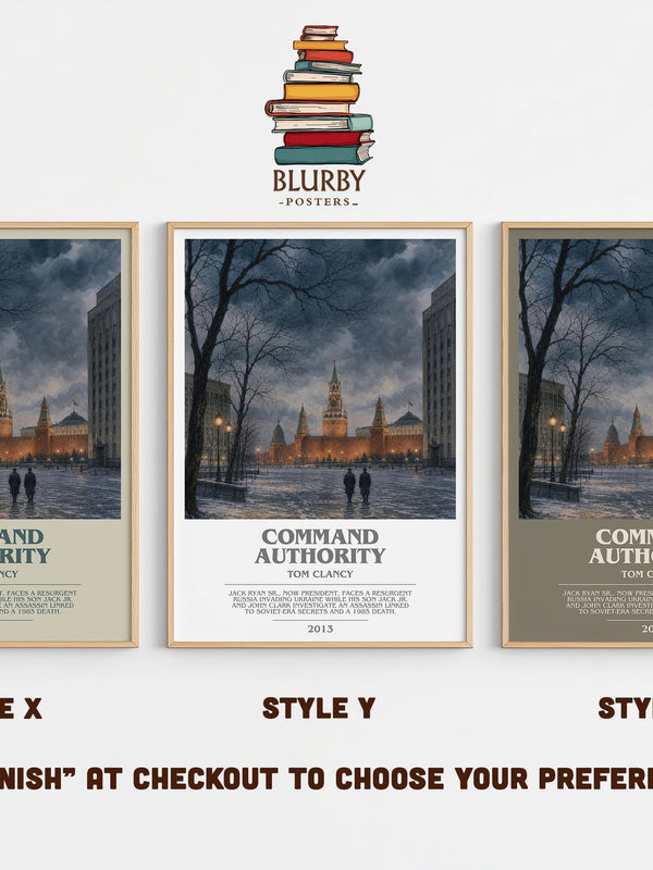 Command Authority bookish print in frame leaning in hallway – thriller wall art