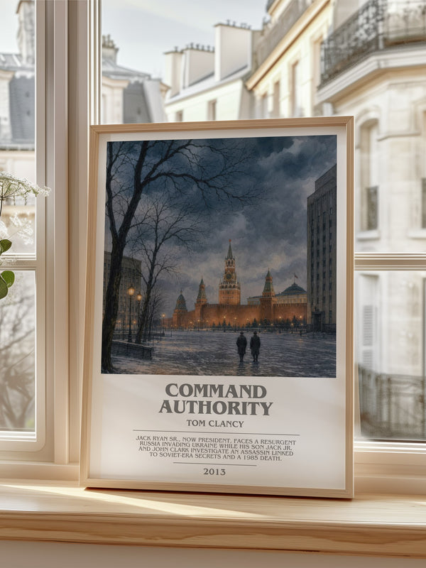 Command Authority Bookish Wall Art by Tom Clancy – framed print by a bright window