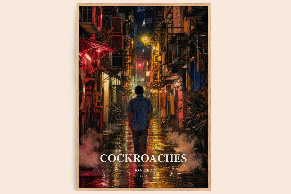 Cockroaches watercolour book poster by Jo Nesbø – framed literary art print
