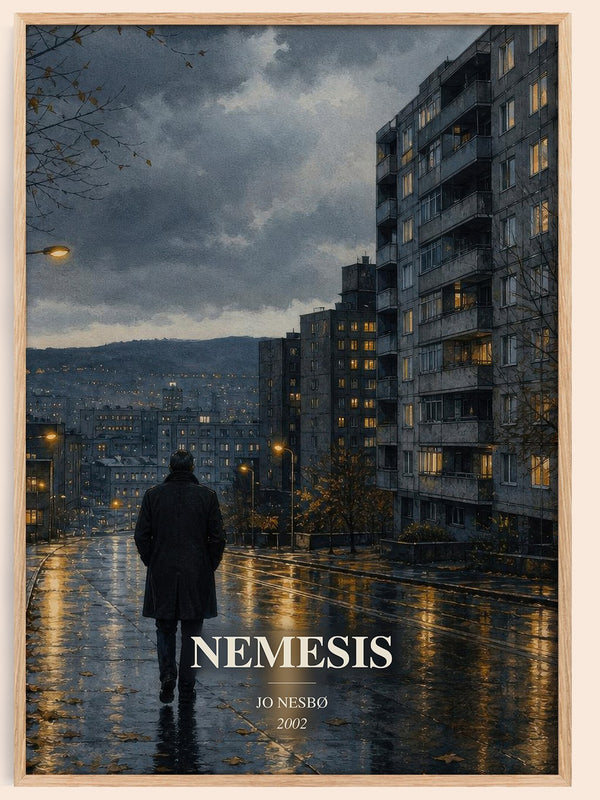 Nemesis watercolour book poster by Jo Nesbø – framed literary art print