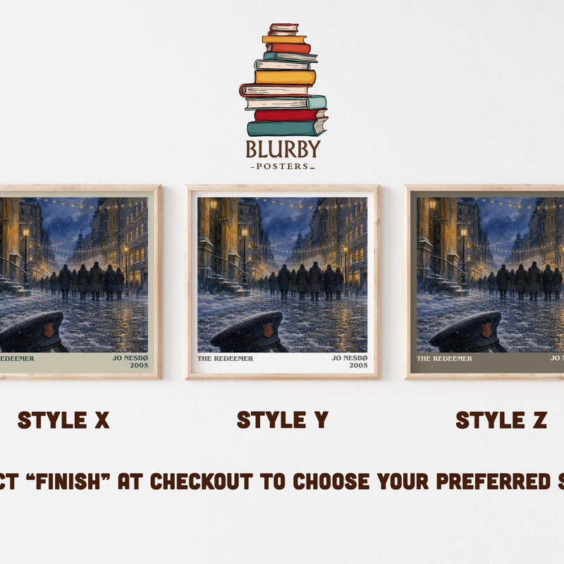 The Redeemer literary print in frame leaning in hallway – crime wall art