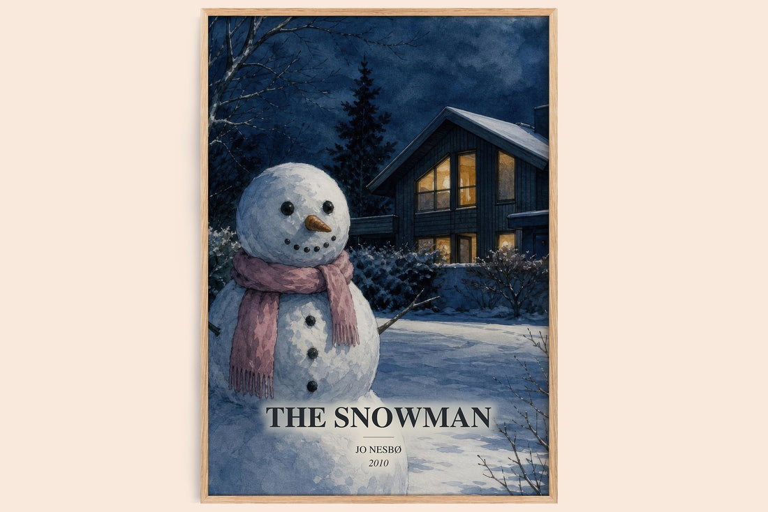 The Snowman watercolour book poster by Jo Nesbø – framed literary art print