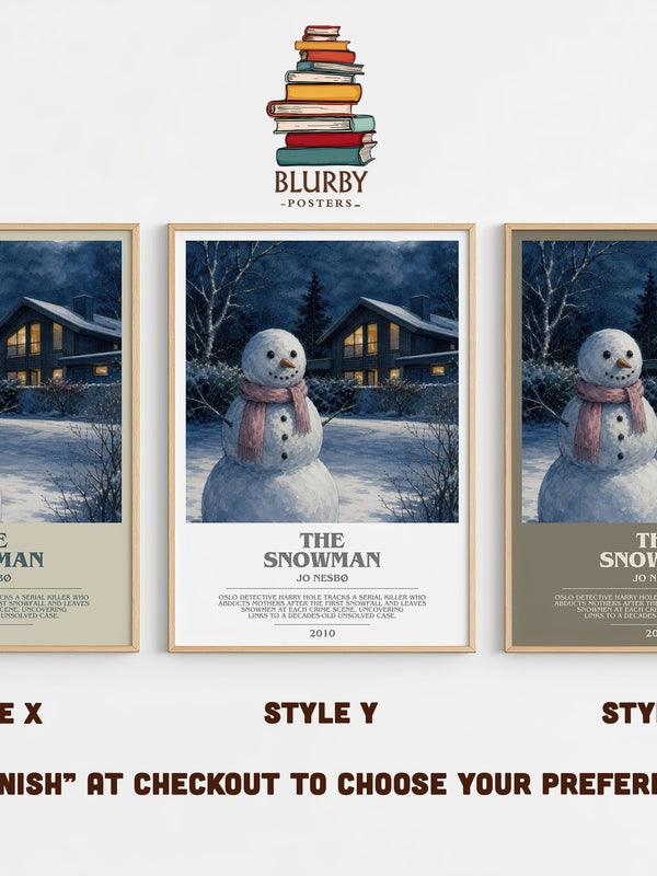 The Snowman bookish print in frame leaning in hallway – crime wall art