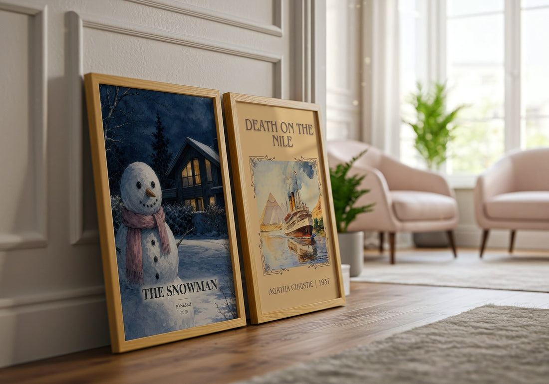 The Snowman watercolour print framed by window – literary home decor