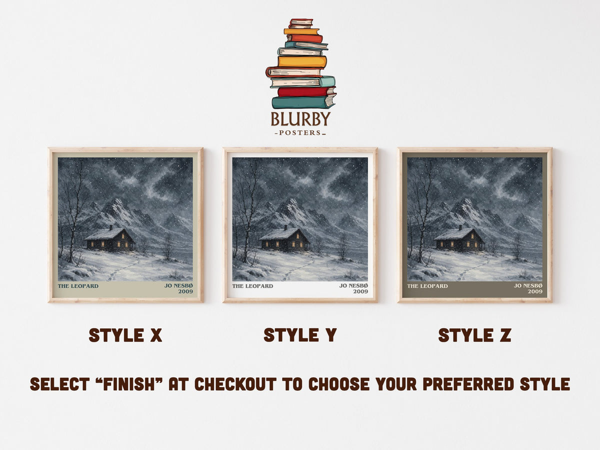 The Leopard literary print in frame leaning in hallway – crime wall art (mockup)