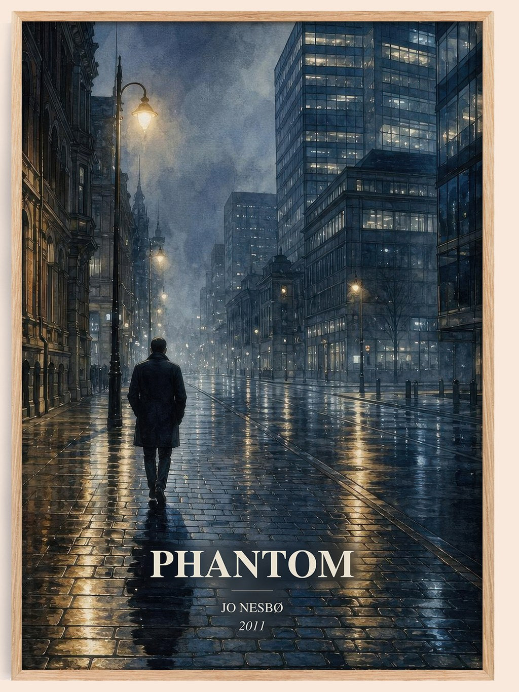 Phantom watercolour book poster by Jo Nesbø – framed literary art print