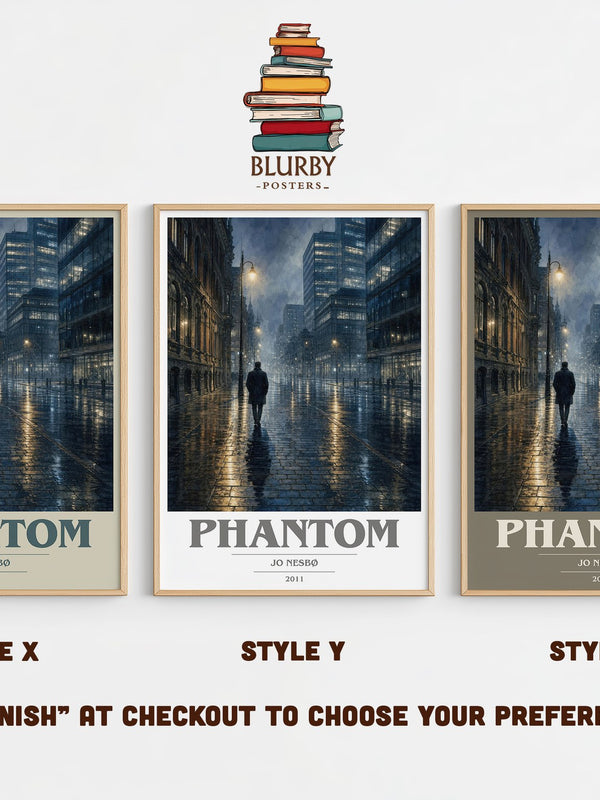 Phantom book cover print in frame leaning in hallway – crime wall art