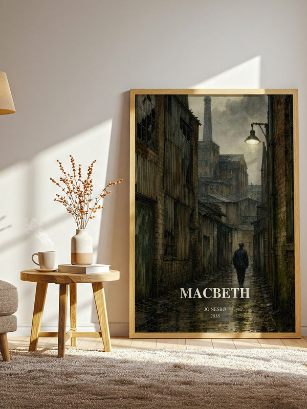 Macbeth watercolour print in frame leaning in hallway – crime wall art
