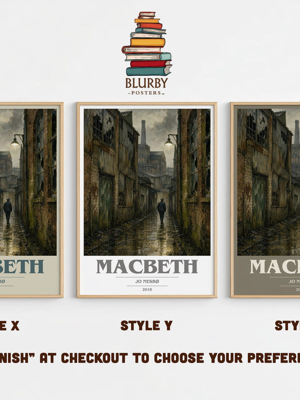 Macbeth book cover print in frame leaning in hallway – crime wall art