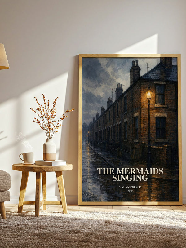 The Mermaids Singing watercolour print in frame leaning in hallway – crime wall art
