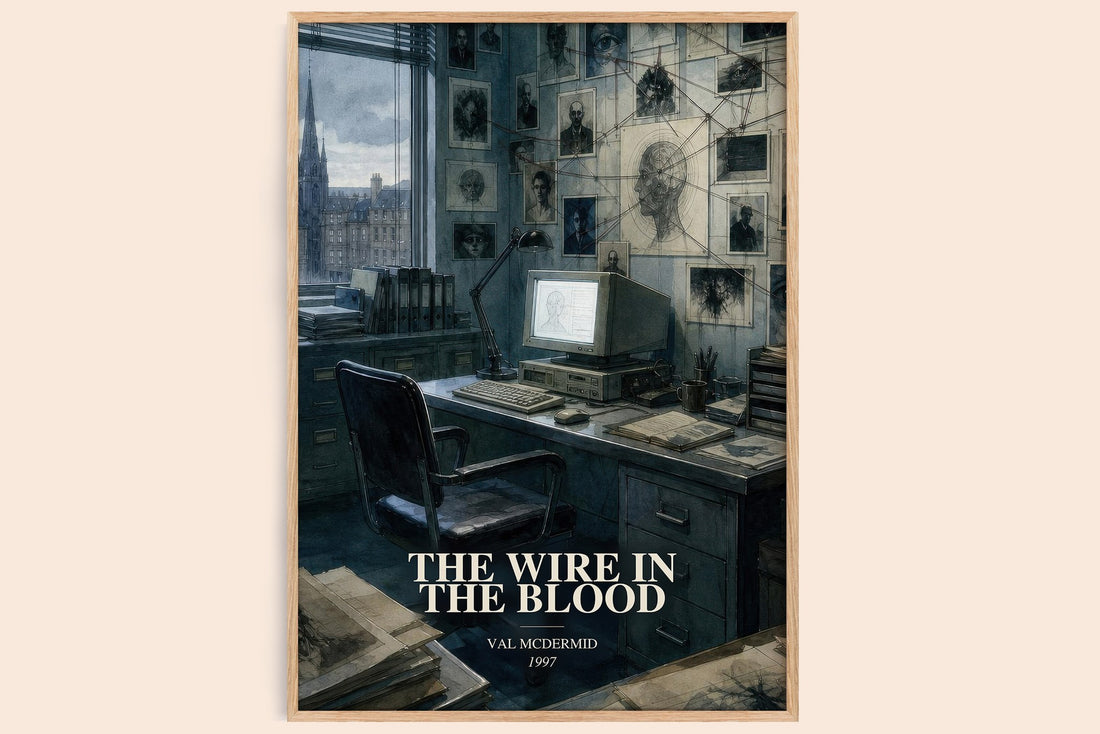 The Wire in the Blood watercolour book poster by Val McDermid – framed literary art print