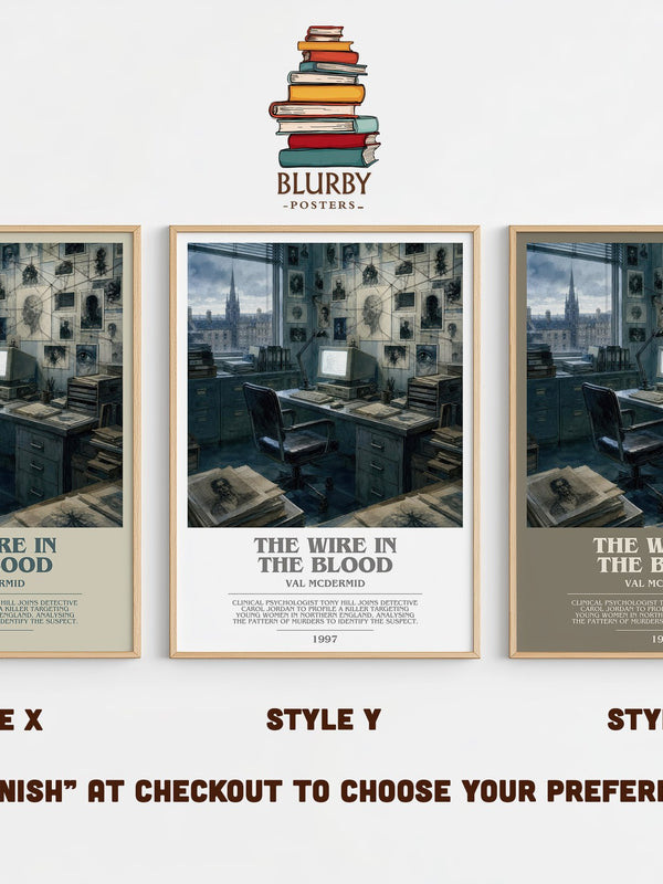 The Wire in the Blood bookish print in frame leaning in hallway – crime wall art