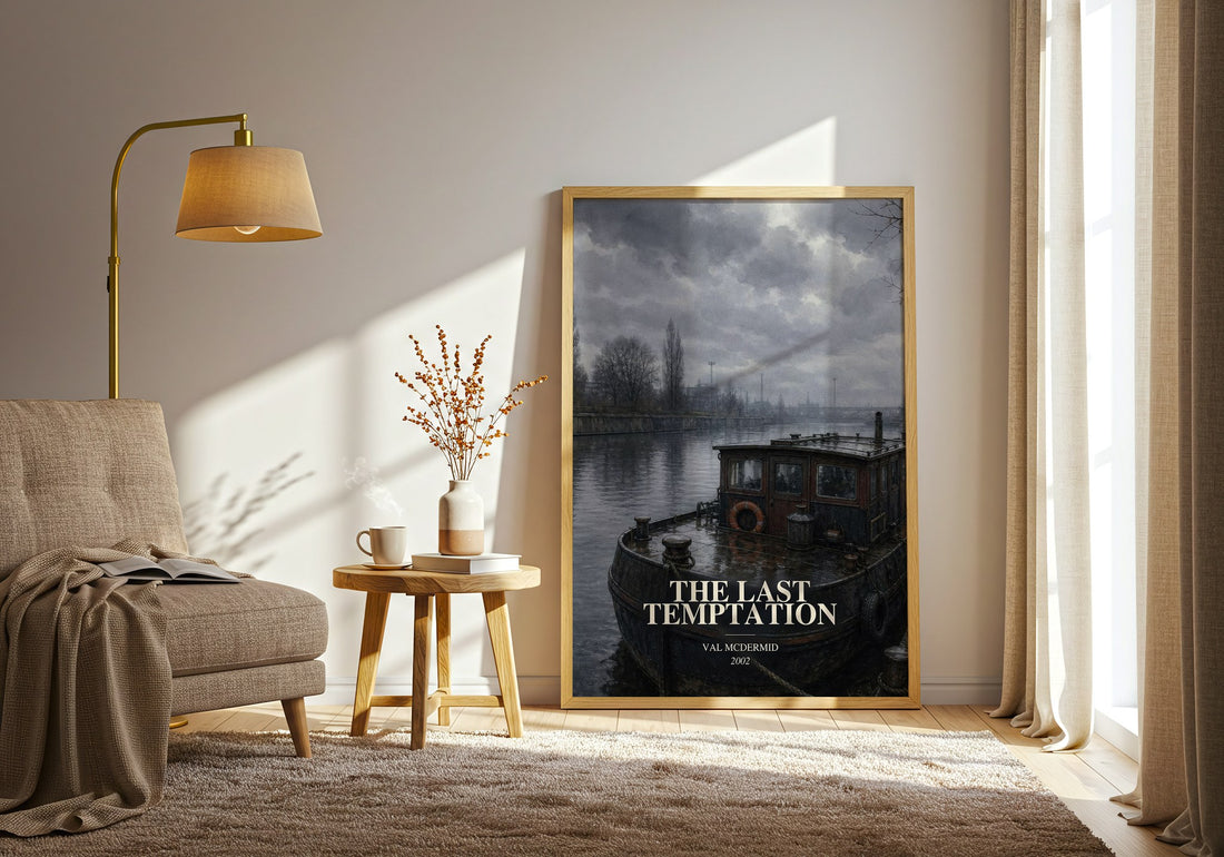 The Last Temptation watercolour print in frame leaning in hallway – crime wall art