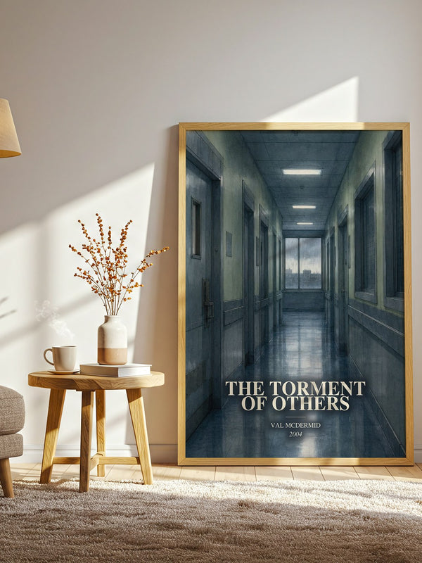 The Torment of Others watercolour print in frame leaning in hallway – crime wall art