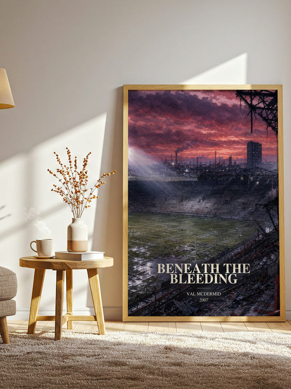 Beneath the Bleeding watercolour print in frame leaning in hallway – crime wall art