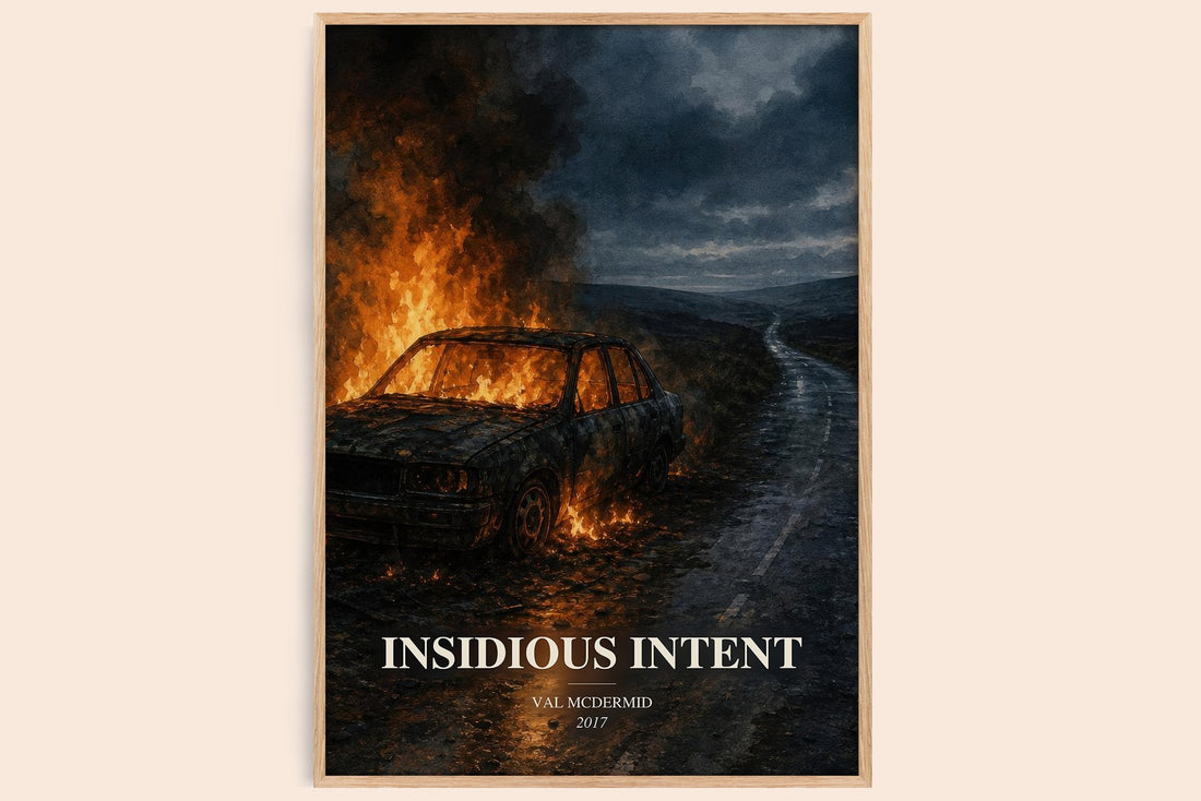 Insidious Intent watercolour book poster by Val McDermid – framed literary art print