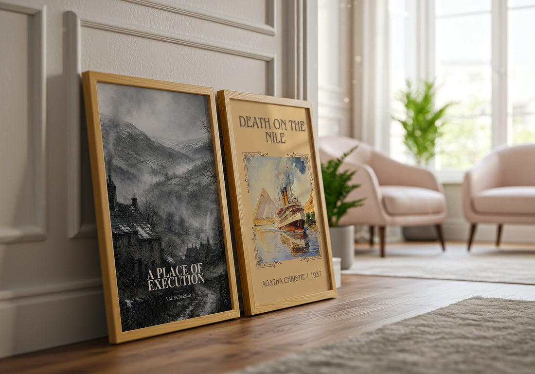 A Place of Execution watercolour print framed by window – literary home decor