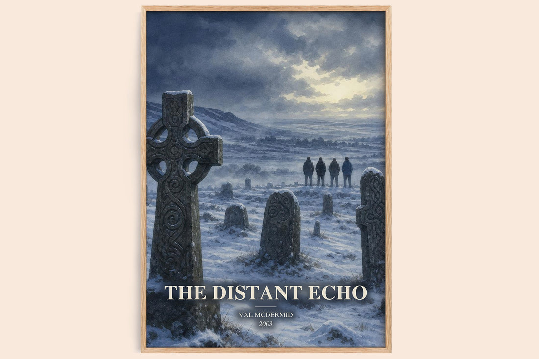 The Distant Echo watercolour book poster by Val McDermid – framed literary art print