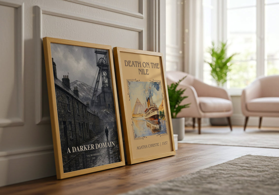 A Darker Domain watercolour print framed by window – literary home decor