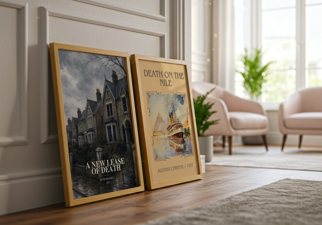 A New Lease of Death watercolour print framed by window – literary home decor