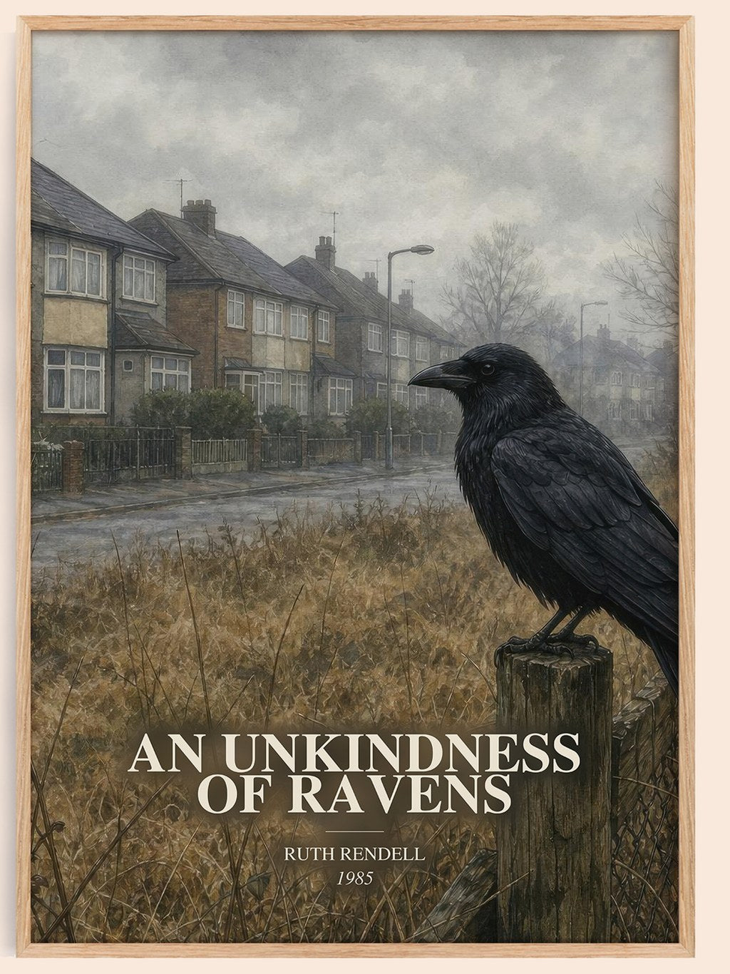 An Unkindness of Ravens watercolour book poster by Ruth Rendell – framed literary art print