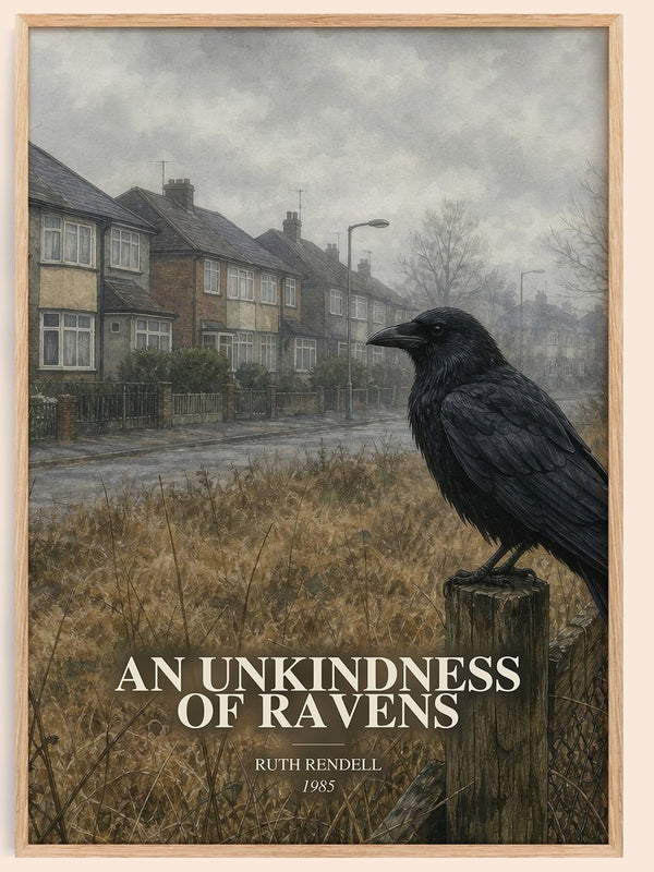 An Unkindness of Ravens watercolour book poster by Ruth Rendell – framed literary art print