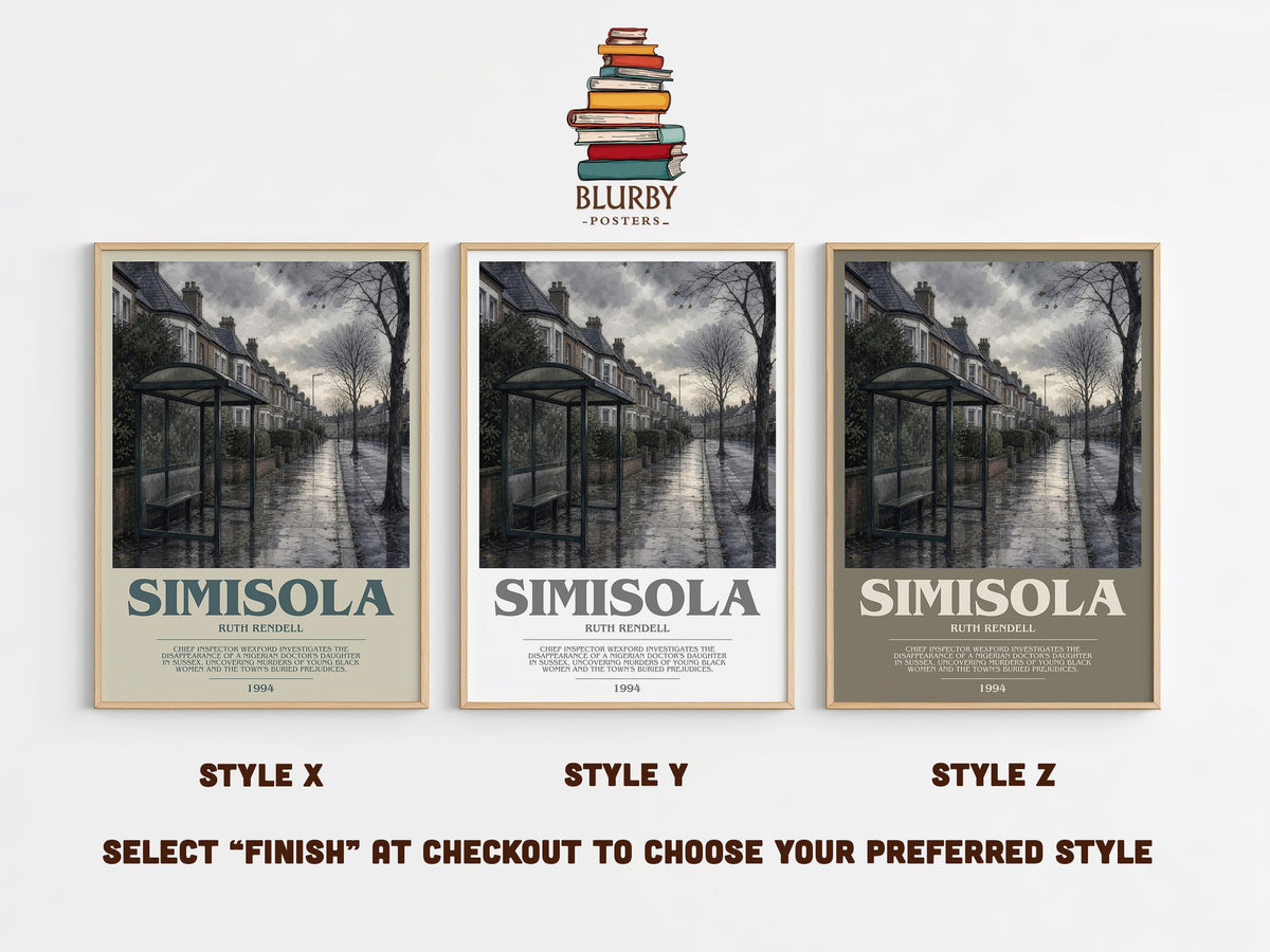 Simisola bookish print in frame leaning in hallway – crime wall art (mockup)
