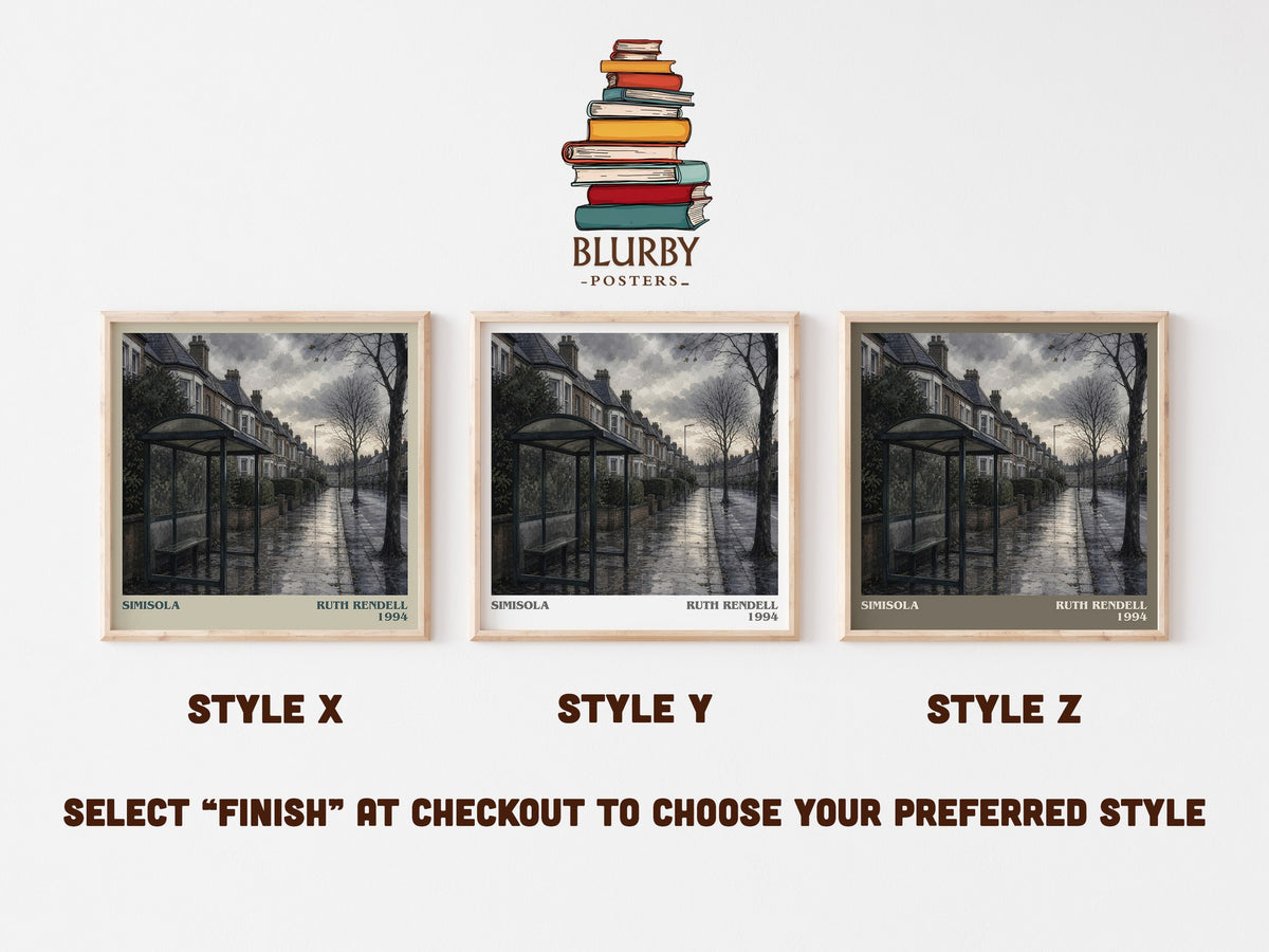 Simisola literary print in frame leaning in hallway – crime wall art (mockup)