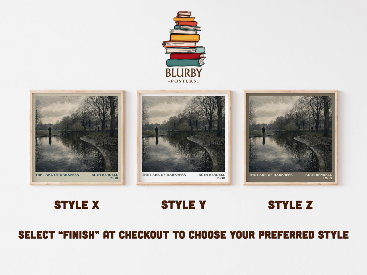 The Lake of Darkness literary print in frame leaning in hallway – crime wall art (mockup)
