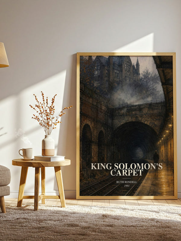 King Solomon's Carpet watercolour print in frame leaning in hallway – crime wall art