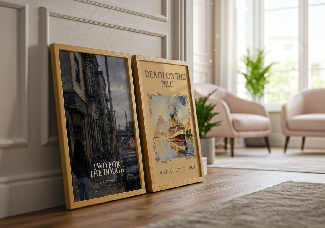 Two for the Dough watercolour print framed by window – literary home decor