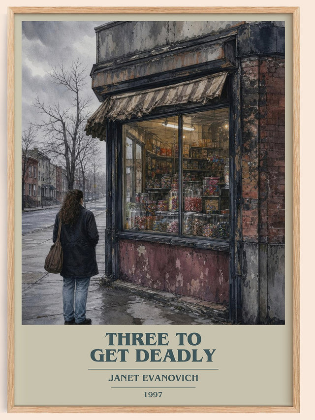 Three to Get Deadly Book Cover Poster by Janet Evanovich