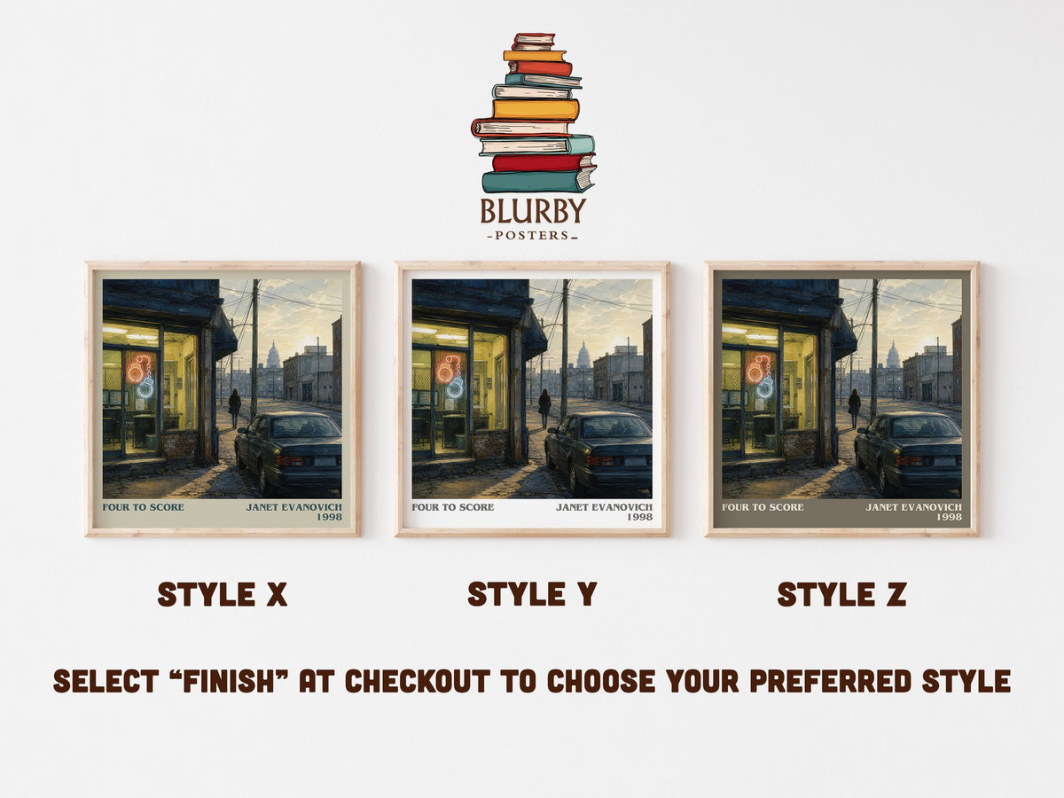 Four to Score literary print in frame leaning in hallway – mystery wall art (mockup)