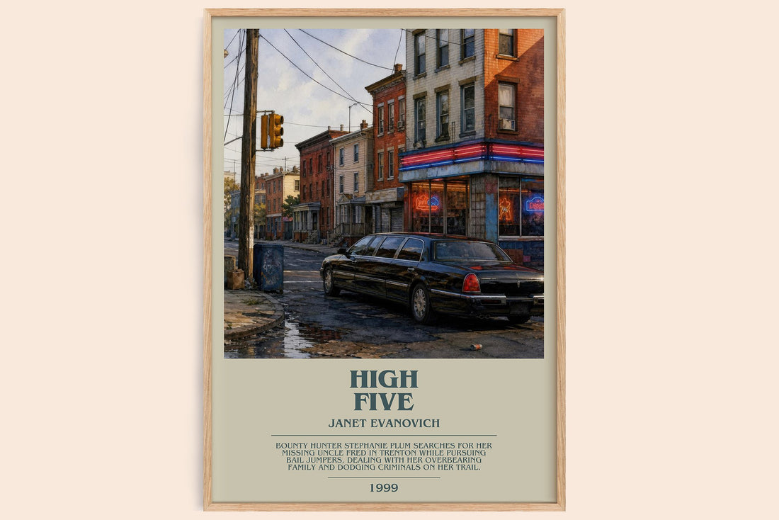 High Five bookish book poster by Janet Evanovich – framed literary art print