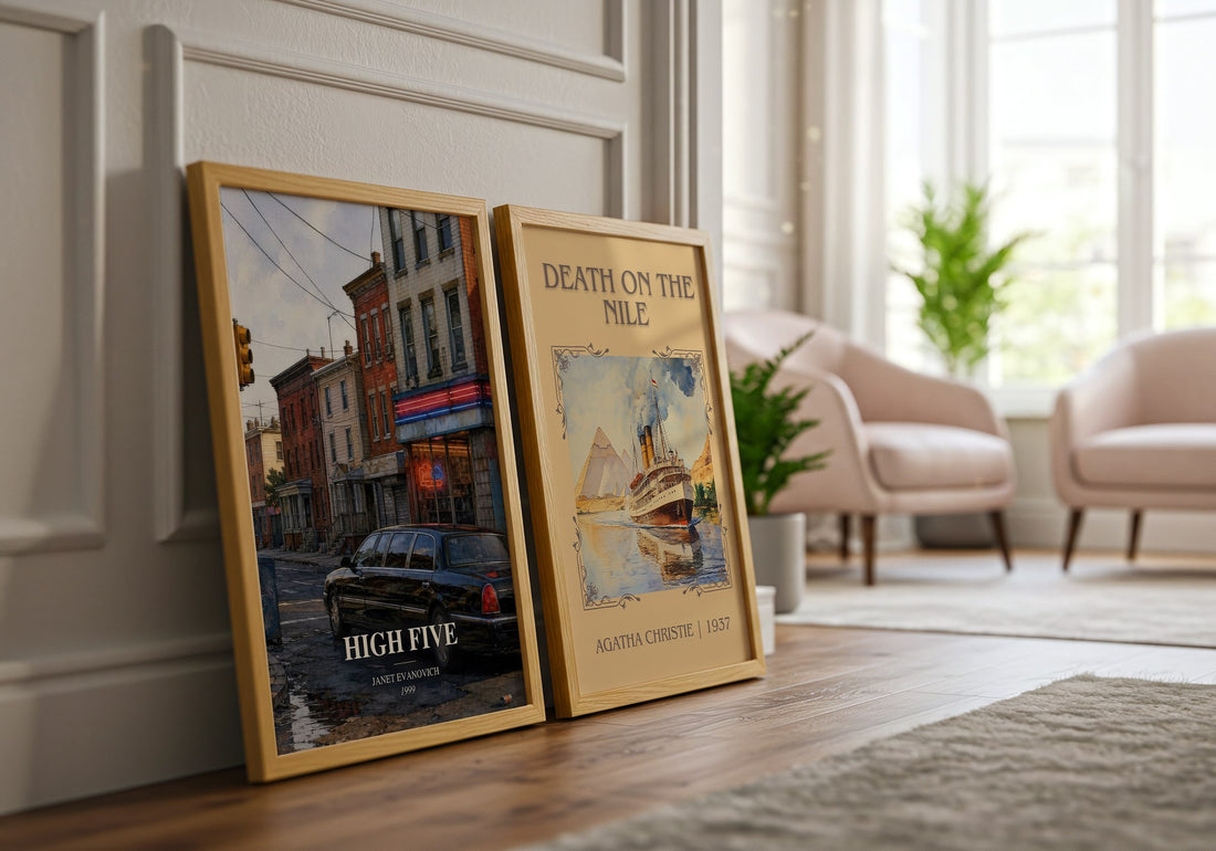 High Five watercolour print framed by window – literary home decor