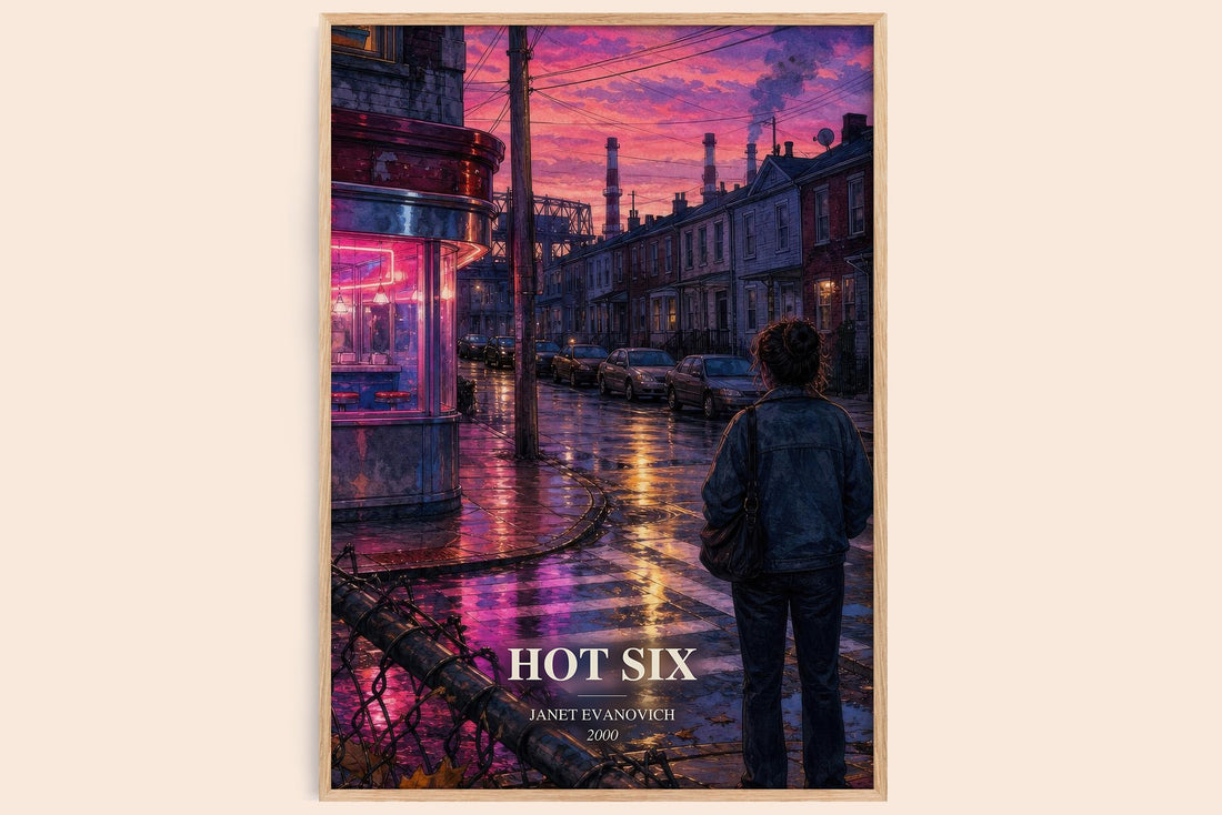 Hot Six watercolour book poster by Janet Evanovich – framed literary art print