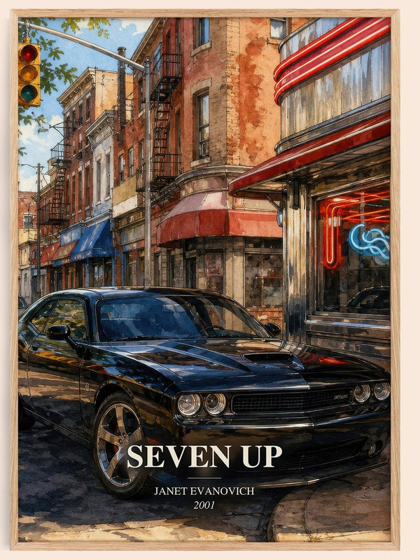 Seven Up watercolour book poster by Janet Evanovich – framed literary art print