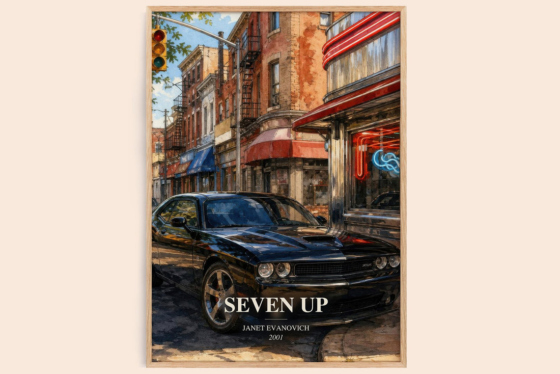 Seven Up watercolour book poster by Janet Evanovich – framed literary art print