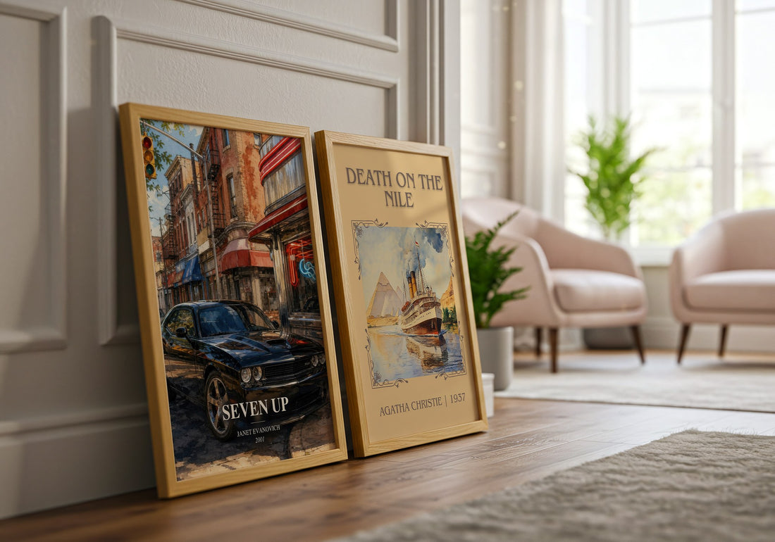 Seven Up watercolour print framed by window – literary home decor