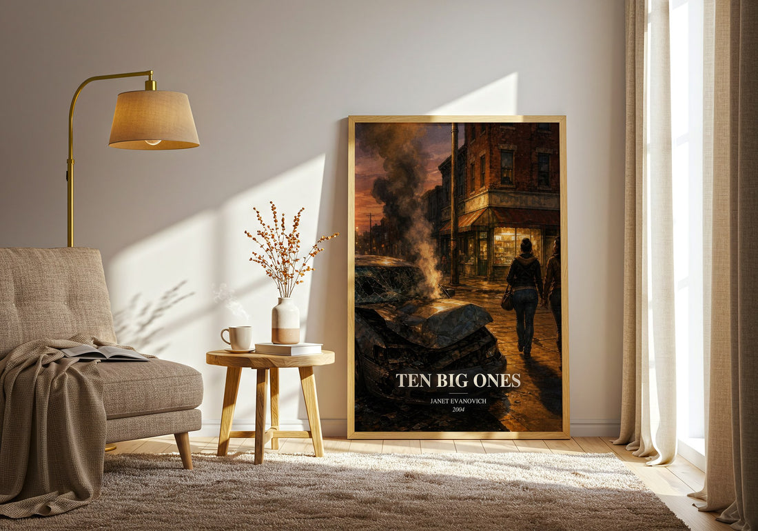 Ten Big Ones watercolour print in frame leaning in hallway – mystery wall art (mockup)