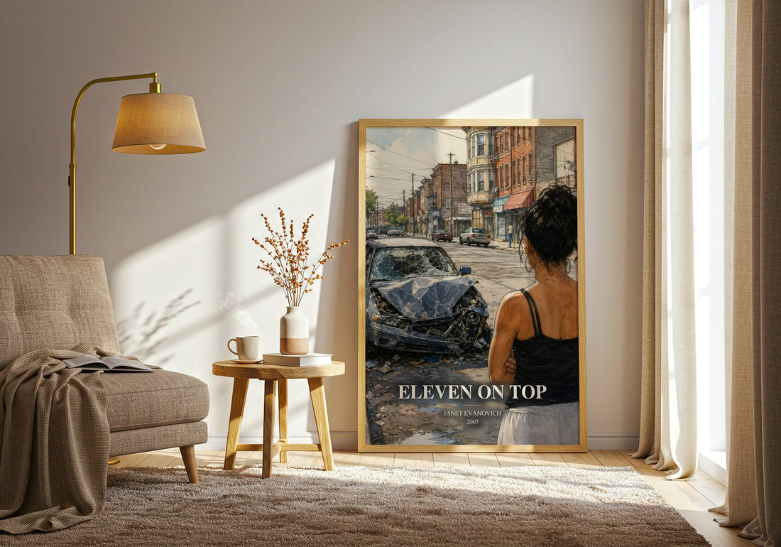 Eleven on Top watercolour print in frame leaning in hallway – mystery wall art (mockup)
